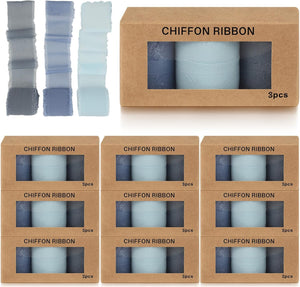 1.5" x 7 Yd Dusty Blue Handmade Frayed Edges Chiffon Silk Ribbon (Set of 30 Roll)
