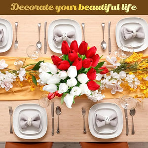 96-Pcs Real Touch Artificial Tulip Flower (Red & White)