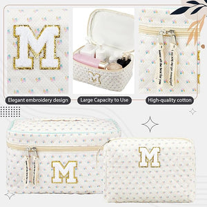Cotton Quilted Makeup Bag (Letter S/M/K, Set of 2)
