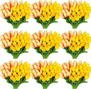 96-Pcs Real Touch Artificial Tulip Flower (Yellow & Orange Gradient)