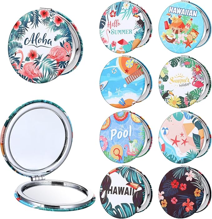 9 Pcs Tropical Compact Mirror (Double-Sided with 1X & 2X Magnification)