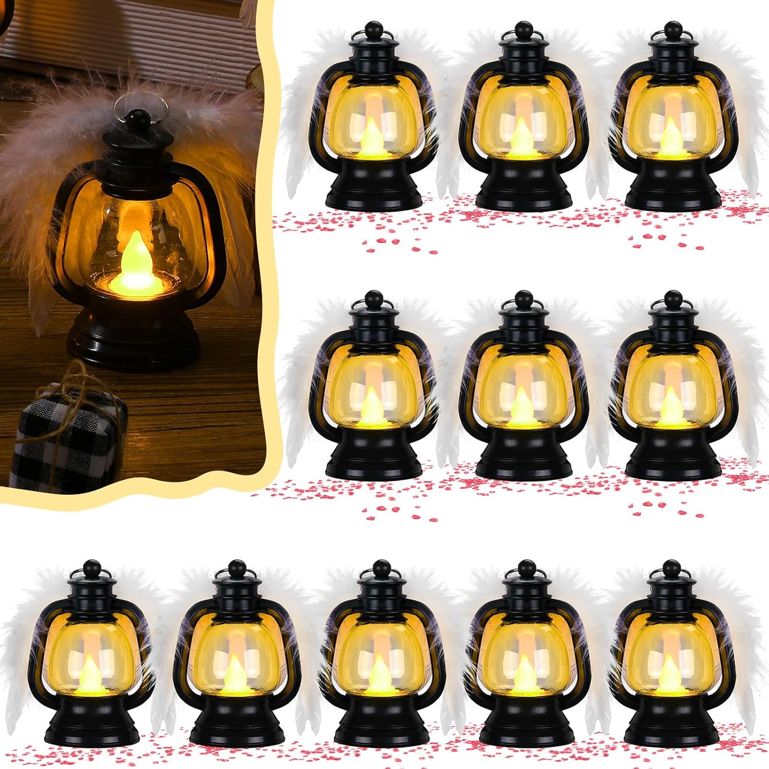 Angel Feather Wings LED Lantern (Black, Set of 12)