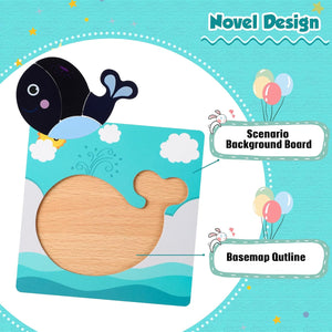 6" x 6" Animal Jigsaw Wooden Puzzle (Set of 20)