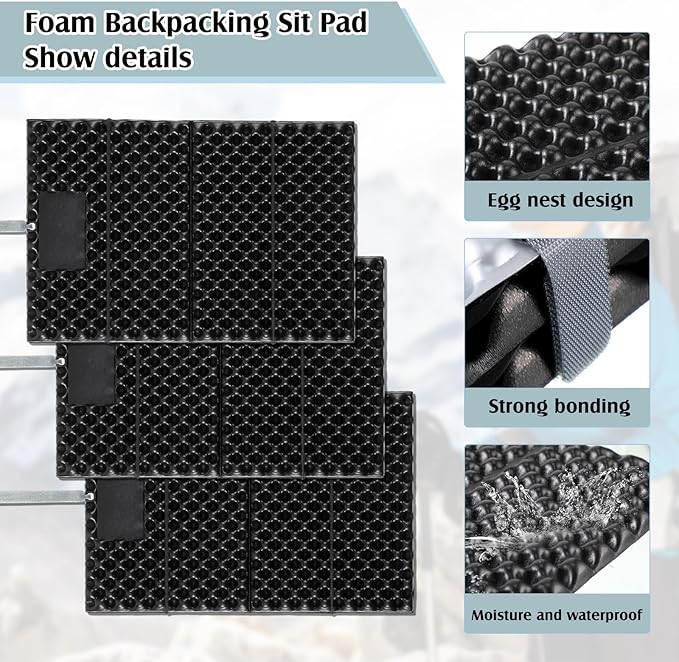 Foldable Stadium Seat Cushion, Outdoor Foam Pad (Black, Set of 10)