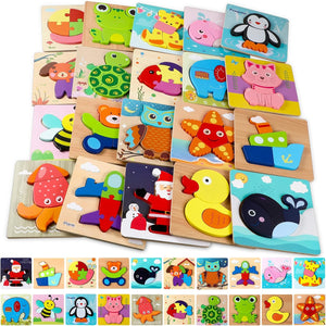 6" x 6" Animal Jigsaw Wooden Puzzle (Set of 20)