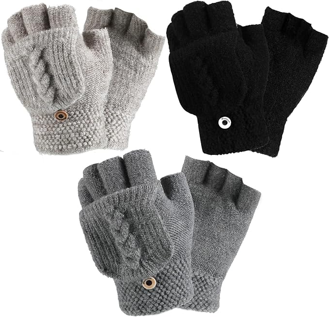 Fingerless Flip-Top Knit Gloves (Pairs of 3)