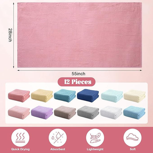 55" x 28" Waffle Weave Cotton Bath Towel (Assorted Color, Set of 12)
