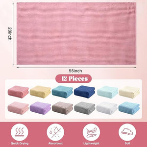 55" x 28" Waffle Weave Cotton Bath Towel (Assorted Color, Set of 12)