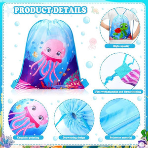 Drawstring Backpack Bag (12 Pcs, Ocean Animal Theme)