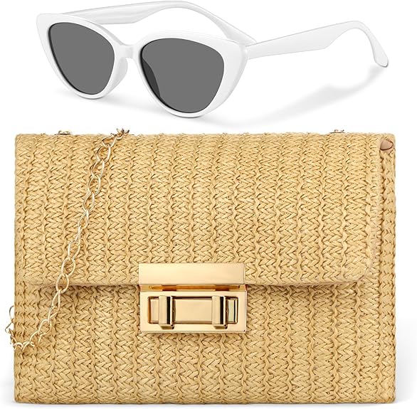 2-Pcs Straw Clutch & Sunglasses Set