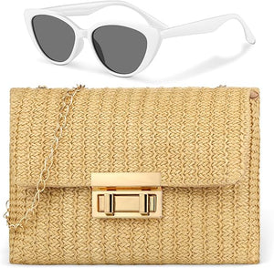 2-Pcs Straw Clutch & Sunglasses Set
