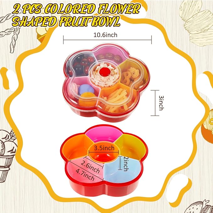 10" Flower Shaped Snack Tray with Lid, Plastic Container (Set of 2)