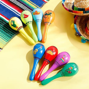 Wooden Fiesta Maracas (Assorted Colorful Design, Set of 32)