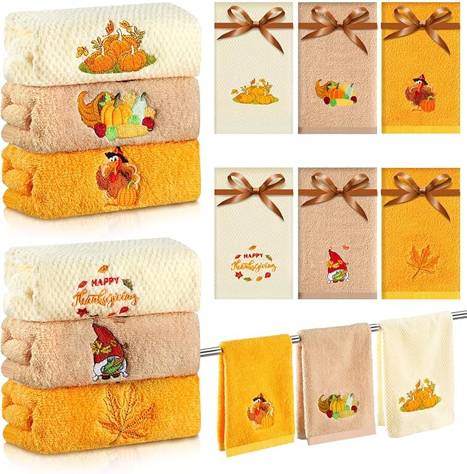 Fall Thanksgiving Embroidered Hand Towel (Set of 12)