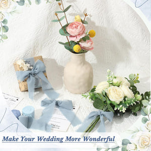 1.5" x 7 Yd Dusty Blue Handmade Frayed Edges Chiffon Silk Ribbon (Set of 30 Roll)