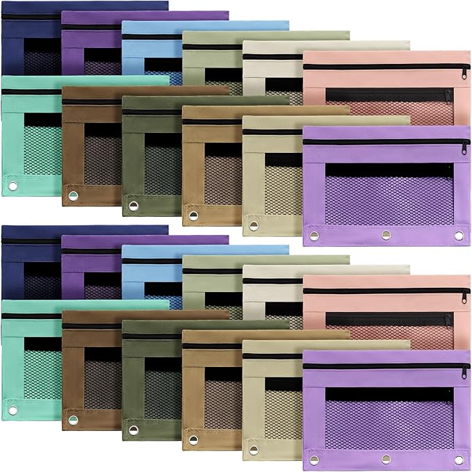 3-Ring Binder Pencil Pouch (Assorted Color, Set of 24)