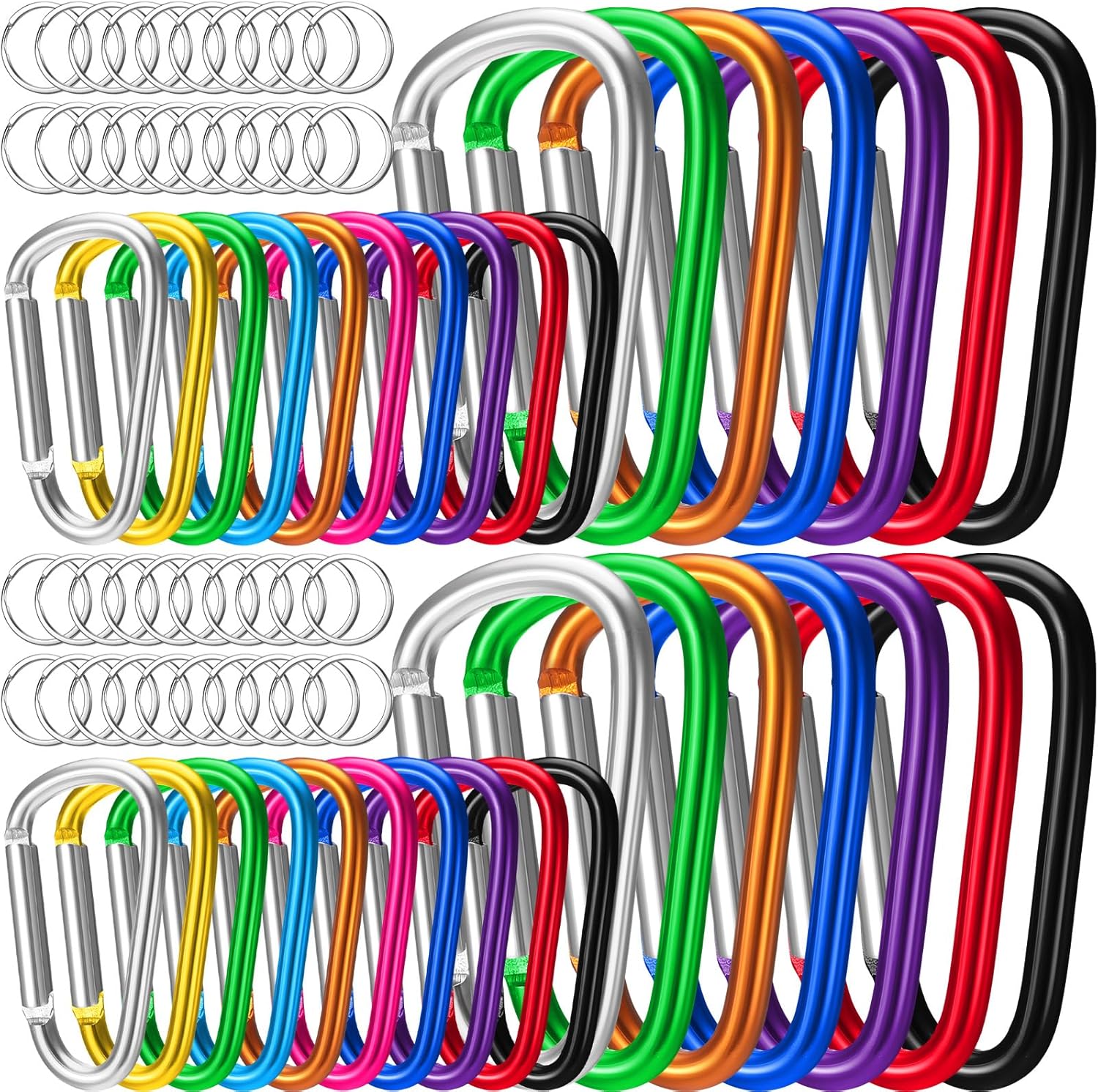 Aluminum D-Ring Clip & Keyring Set (Assorted Size/Color, Set of 140)