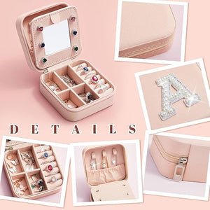 Initial Mini Pink Travel Jewelry Box with Mirror (A)