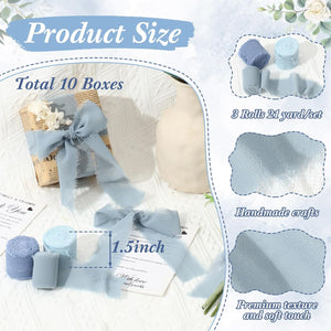 1.5" x 7 Yd Dusty Blue Handmade Frayed Edges Chiffon Silk Ribbon (Set of 30 Roll)