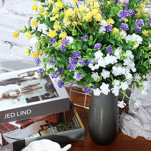 12-Pcs UV Resistant Artificial Flower Bundles (Yellow, Purple, White)