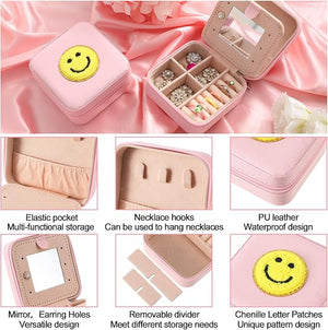 Smiley Design Mini Pink Travel Jewelry Box with Mirror (Set of 6)