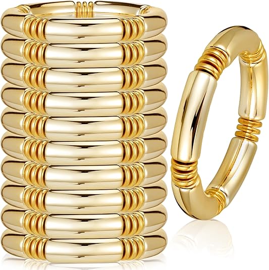 Gold Chunky Bamboo Bangle Bracelet (Set of 10)