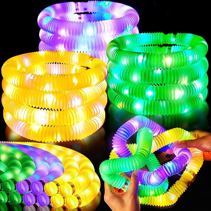 LED Light Up Fidget Tubes, Stretchable Glow-in-the-Dark Toy (Set of 30)