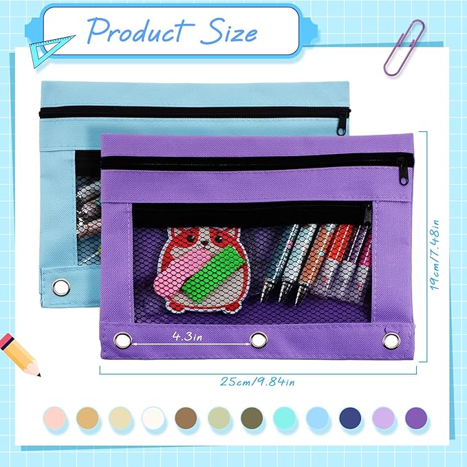 3-Ring Binder Pencil Pouch (Assorted Color, Set of 24)