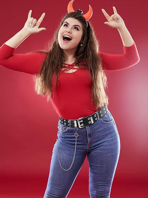 Double Grommet Belts with Chain (black & white, Set of 2)