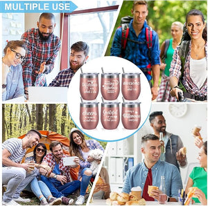 12oz Stainless Steel Wine Tumblers with Lids & Straws (Set of 6)