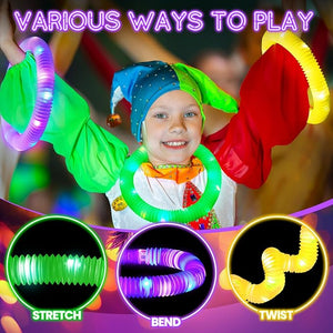 LED Light Up Fidget Tubes, Stretchable Glow-in-the-Dark Toy (Set of 30)