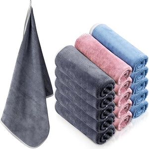 30" x 14" Microfiber Hand Towel (Grey/Blue/Pink, Set of 15)