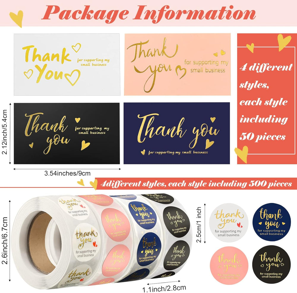 "Thank You for Supporting My Small Business" Stickers & Cards Set (2200 Pcs)