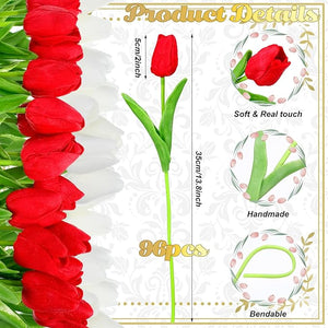 96-Pcs Real Touch Artificial Tulip Flower (Red & White)