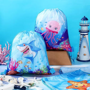Drawstring Backpack Bag (12 Pcs, Ocean Animal Theme)