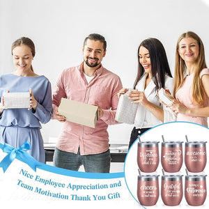 12oz Stainless Steel Wine Tumblers with Lids & Straws (Set of 6)