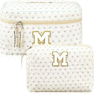 Cotton Quilted Makeup Bag (Letter S/M/K, Set of 2)