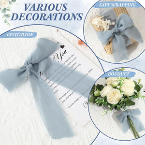 1.5" x 7 Yd Dusty Blue Handmade Frayed Edges Chiffon Silk Ribbon (Set of 30 Roll)