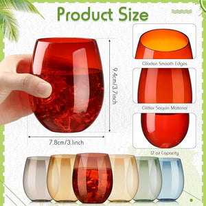 12 oz Plastic Stemless Wine Glass (Assorted Coloer, Set of 24)