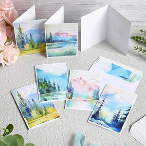 Watercolor Mountains Happy Birthday Card with Envelope (Set of 36)