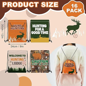 Drawstring Backpack Bag (16 Pcs, Hunting Theme)