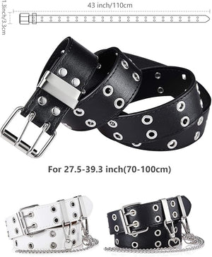 Double Grommet Belts with Chain (black & white, Set of 2)