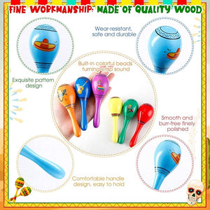 Wooden Fiesta Maracas (Assorted Colorful Design, Set of 32)
