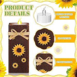 4 Pcs Sunflower "HOME" LED Wood Candle Holder & Tea Light