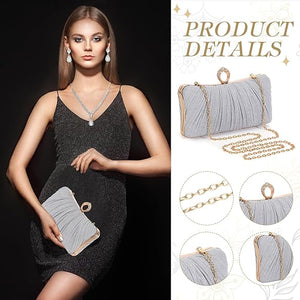 3-Pcs Glitter Clutch Purse & Rhinestone Jewelry Set