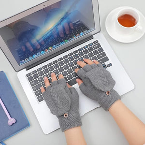 Fingerless Flip-Top Knit Gloves (black/gray/navy, Pairs of 3)