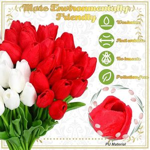 96-Pcs Real Touch Artificial Tulip Flower (Red & White)