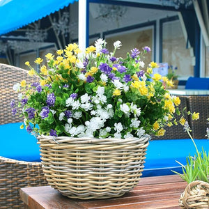 12-Pcs UV Resistant Artificial Flower Bundles (Yellow, Purple, White)