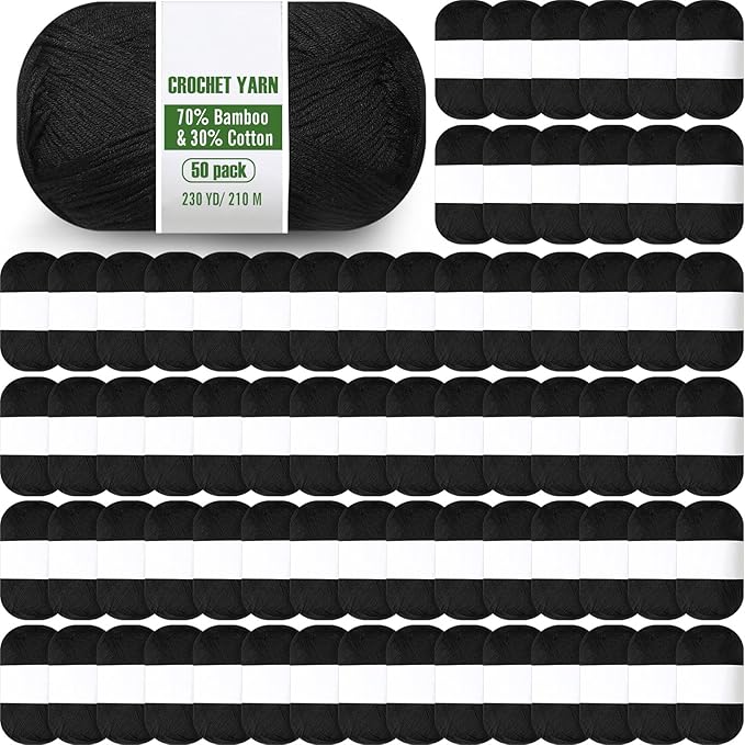 Crochet Knitting Yarn (Black, 50 Rolls)
