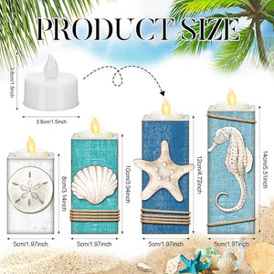 4 Pcs Coastal LED Wood Candle Holder & Tea Light